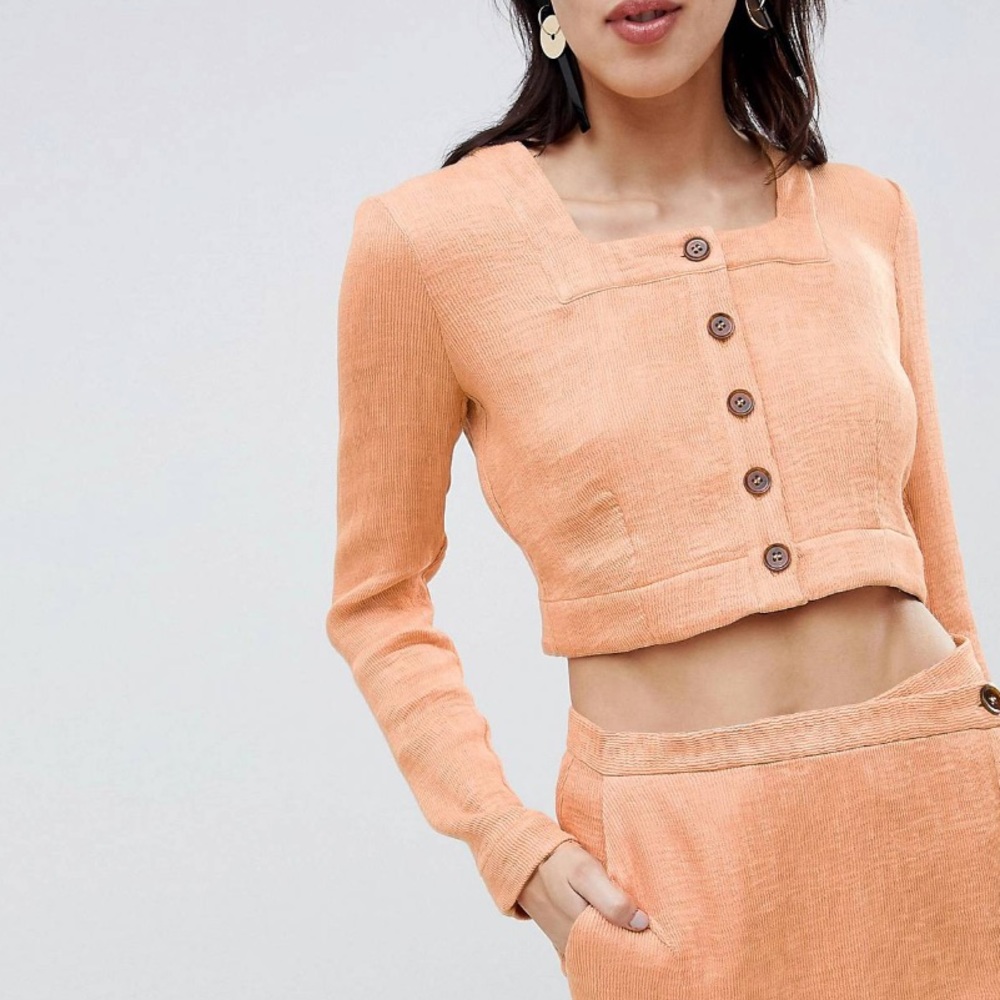 ASOS peach pleated button through crop top